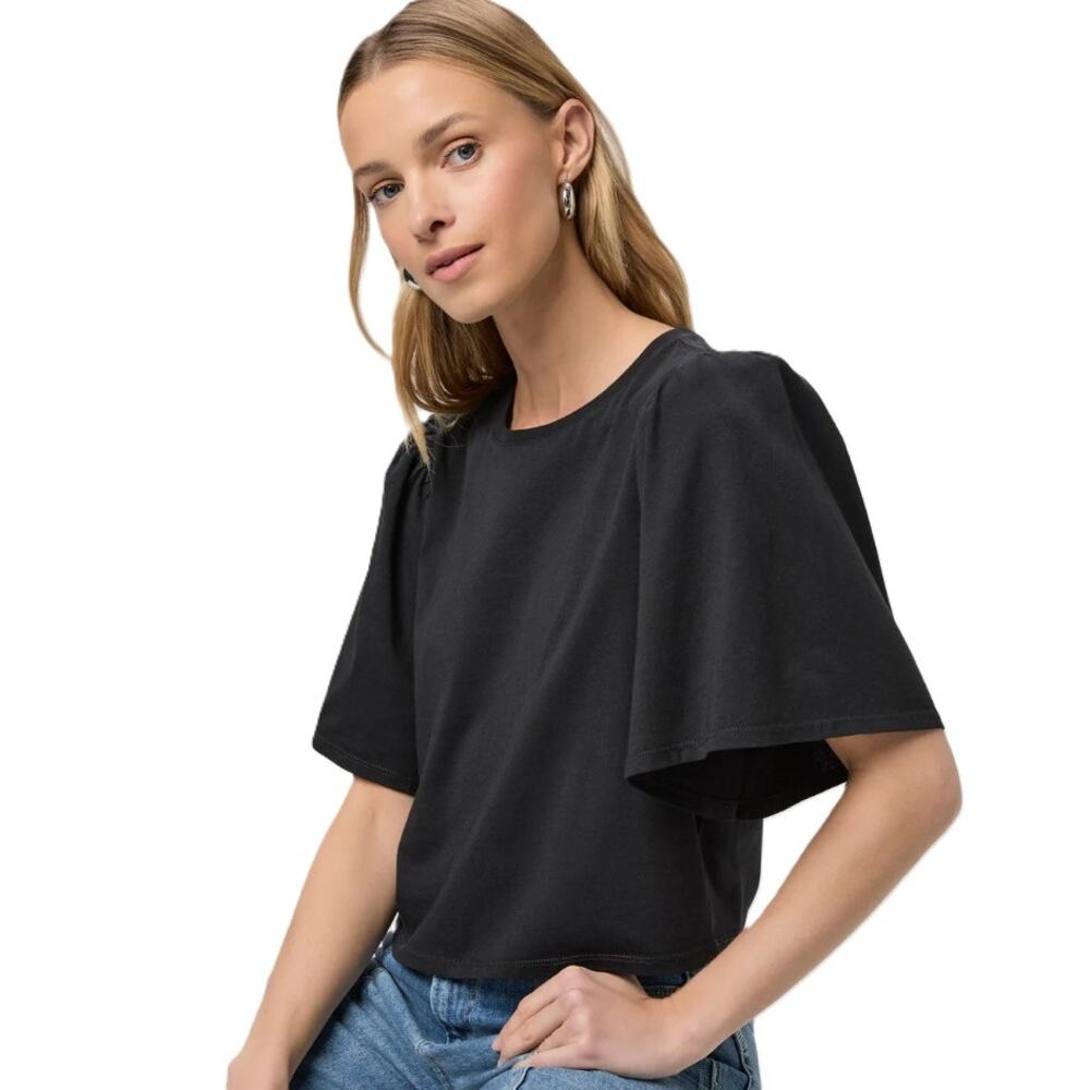Paige Women Black Cotton Knit Sigrid Casual Party Short Flare Sleeves Tee Size L - Picture 5 of 7